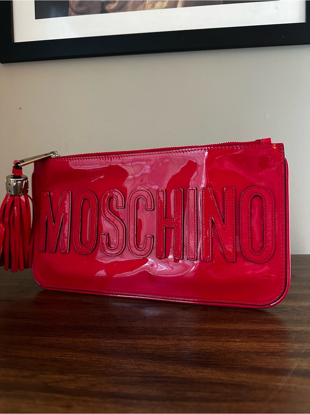 Moschino Red Patent Leather Clutch